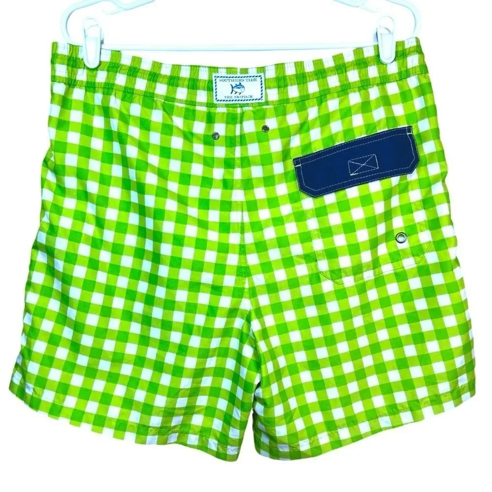 Southern Tide Green Gingham Swim Trunks Checks Size S Coastal Resort Vacation